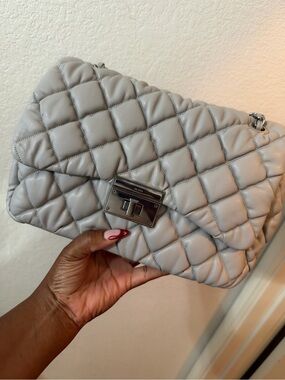 Aldo Quilted Shoulder Bag in Light Gray